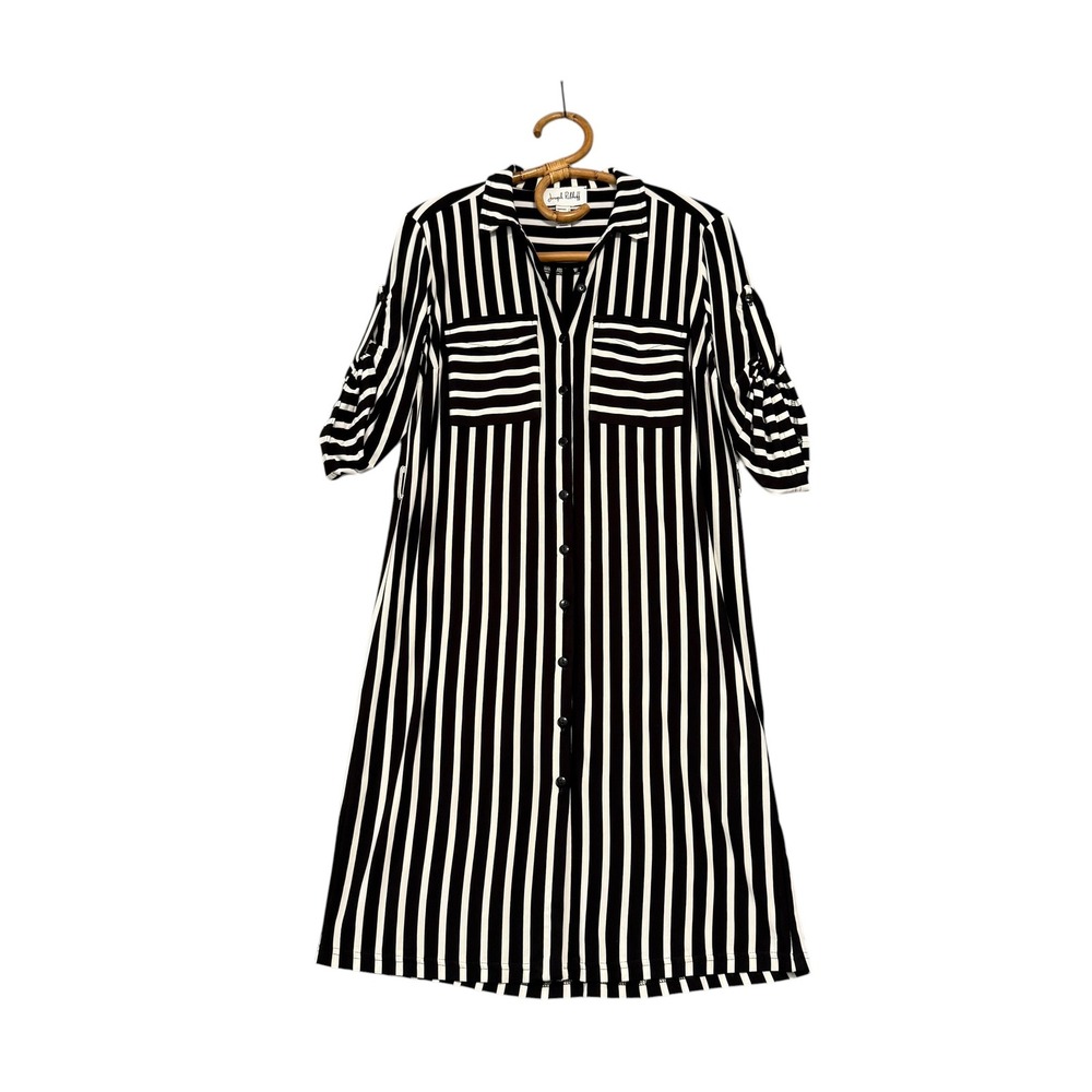 Joseph Ribkoff | Black White Striped Button Front Shirt Dress Size 2
